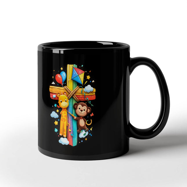 Rainbow Cross Jungle Animals | Christian Black Ceramic Mugs | Gift for Kids