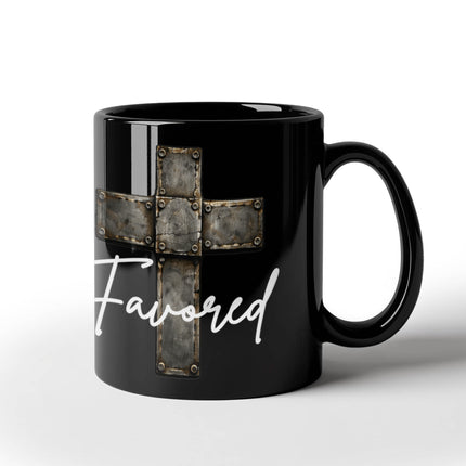 Favored Cross Black Coffee Mug – Christian Gift for Men