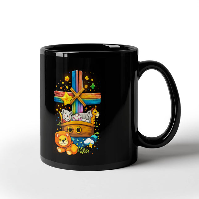 Rainbow Cross Noahs Ark | Christian Black Ceramic Mugs | Gift for Kids