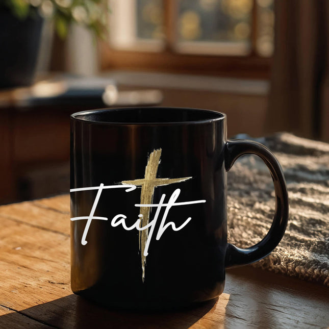 Faith Cross Black Christian Coffee Mug | 11oz or 15oz