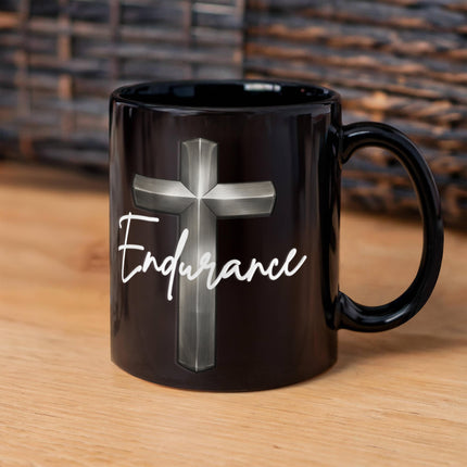 Endurance Cross Black Coffee Mug – Christian Gift for Men