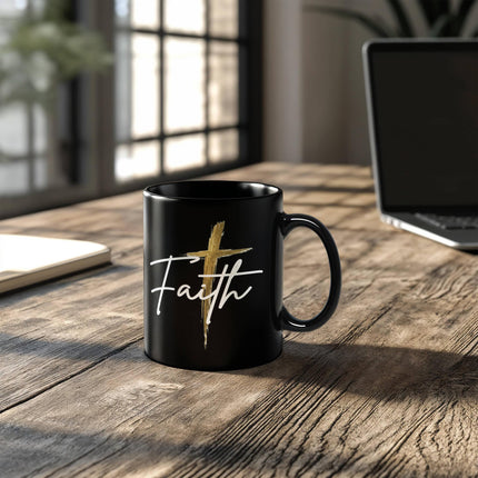 Faith Cross Black Christian Coffee Mug | 11oz or 15oz
