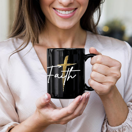 Faith Cross Black Christian Coffee Mug | 11oz or 15oz
