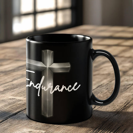 Endurance Cross Black Coffee Mug – Christian Gift for Men