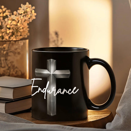 Endurance Cross Black Coffee Mug – Christian Gift for Men