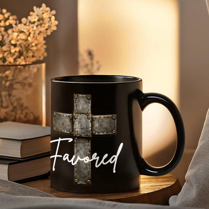 Favored Cross Black Coffee Mug – Christian Gift for Men