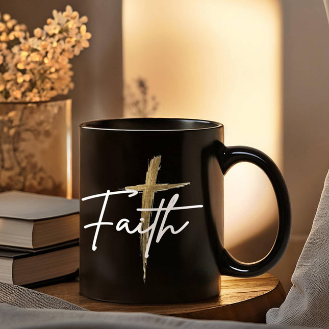 Faith Cross Black Christian Coffee Mug | 11oz or 15oz