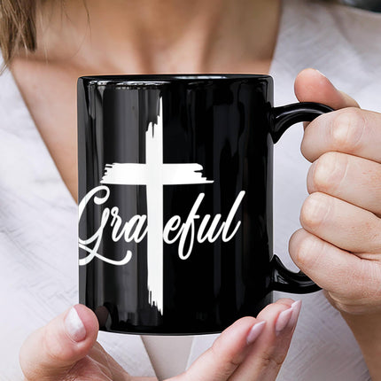 Modern Christian mug with Faith design — "Grace holds her steady" — a faith-forward gift for women