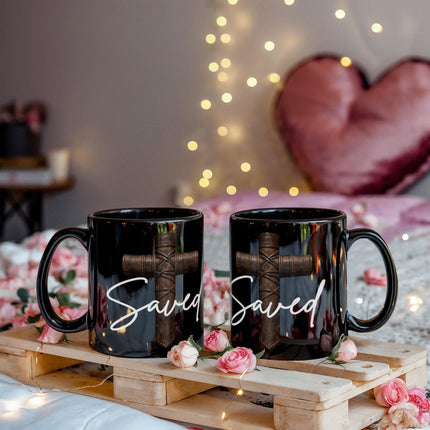 Saved Cross Black Coffee Mug – Christian Gift for Men