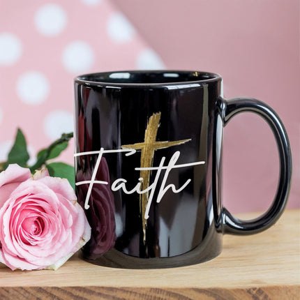 Faith Cross Black Christian Coffee Mug | 11oz or 15oz