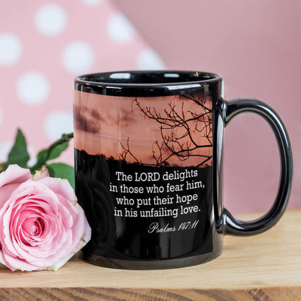 Psalm 147:11 Christian Coffee Mug | Hope in His Unfailing Love