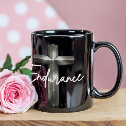 Endurance Cross Black Coffee Mug – Christian Gift for Men
