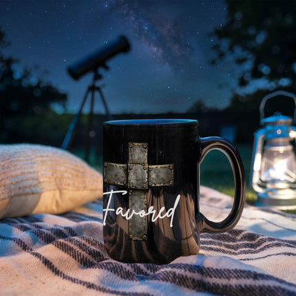 Favored Cross Black Coffee Mug – Christian Gift for Men