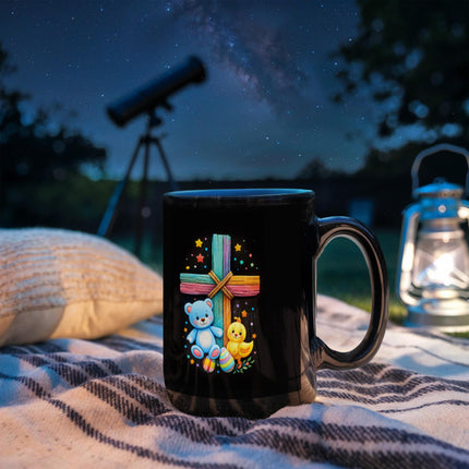 Rainbow Cross Teddy Bear | Christian Black Ceramic Mugs | Gift for Kids