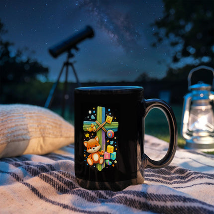 Rainbow Cross Little Fox | Christian Black Ceramic Mugs | Gift for Kids