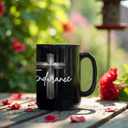 Endurance Cross Black Coffee Mug – Christian Gift for Men