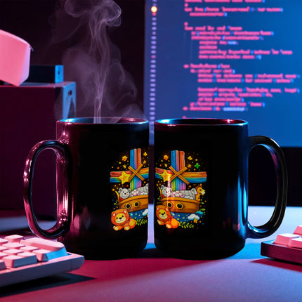 Rainbow Cross Noahs Ark | Christian Black Ceramic Mugs | Gift for Kids