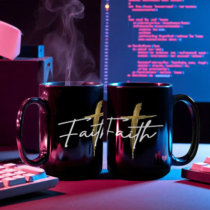 Faith Cross Black Christian Coffee Mug | 11oz or 15oz