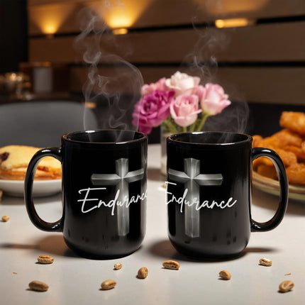 Endurance Cross Black Coffee Mug – Christian Gift for Men