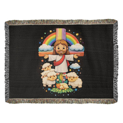 Jesus And Little Lambs | Christian Heirloom Artwork Woven Blanket | Gift for Kids