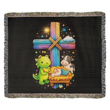 Rainbow Cross Frog And Cow | Christian Heirloom Artwork Woven Blanket | Gift for Kids