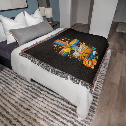 Rainbow Cross Noahs Ark | Christian Heirloom Artwork Woven Blanket | Gift for Kids