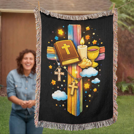 Holy Bible & Chalice Woven Blanket – Christian Gift for Kids