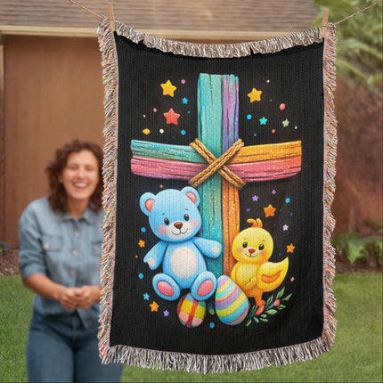 Teddy Bear & Duckling Woven Blanket – Christian Gift for Kids