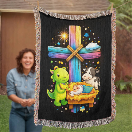 Nativity Manger Woven Blanket – Christian Gift for Kids