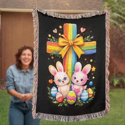Easter Bunnies Woven Blanket – Christian Gift for Kids