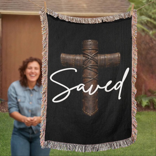 Saved Cross Woven Blanket – Christian Gift for Men
