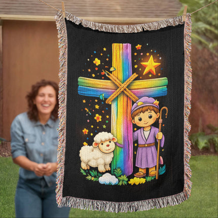 Little Shepherd & Lamb Woven Blanket – Christian Gift for Kids