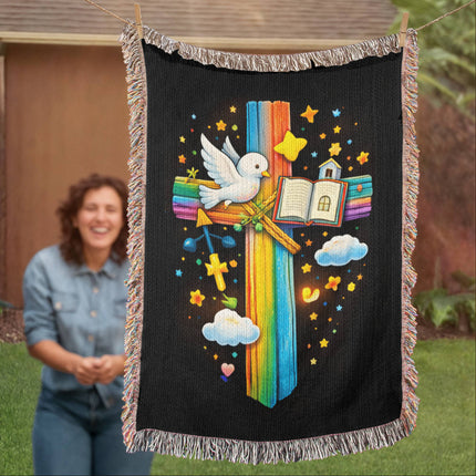 Dove & Holy Bible Woven Blanket – Christian Gift for Kids