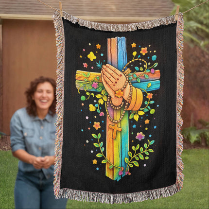 Praying Hands Woven Blanket – Christian Gift for Kids