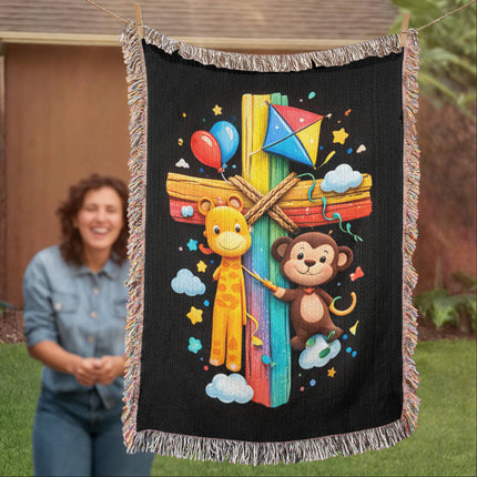 Giraffe & Monkey Woven Blanket – Christian Gift for Kids