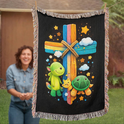 Dinosaur & Turtle Woven Blanket – Christian Gift for Kids
