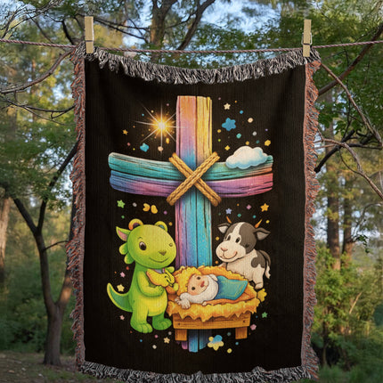 Nativity Manger Woven Blanket – Christian Gift for Kids