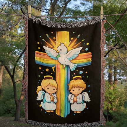 Dove & Praying Angels Woven Blanket – Christian Gift for Kids