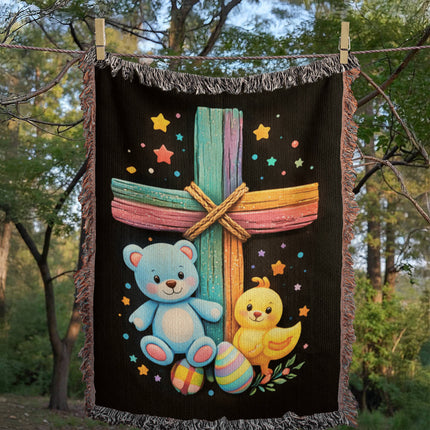 Teddy Bear & Duckling Woven Blanket – Christian Gift for Kids