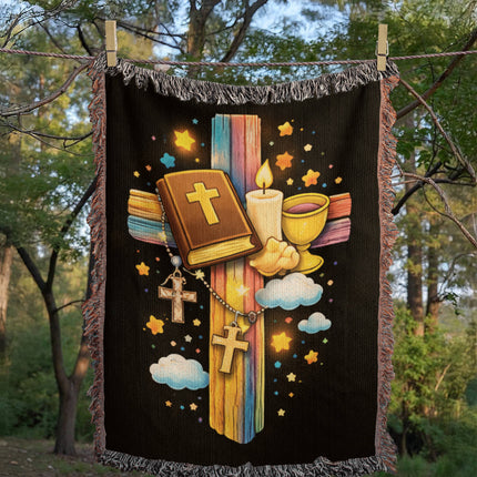 Holy Bible & Chalice Woven Blanket – Christian Gift for Kids