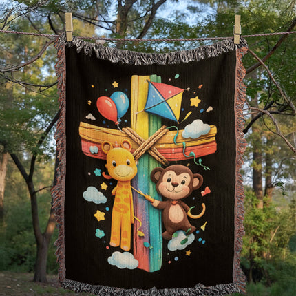 Giraffe & Monkey Woven Blanket – Christian Gift for Kids
