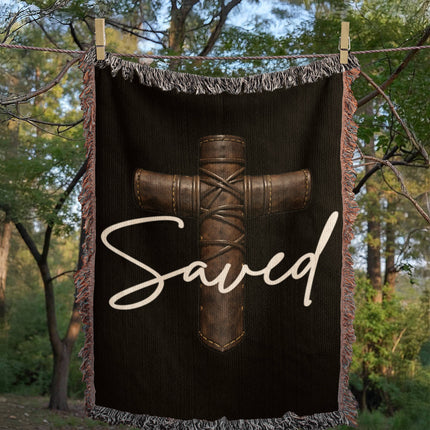 Saved Cross Woven Blanket – Christian Gift for Men