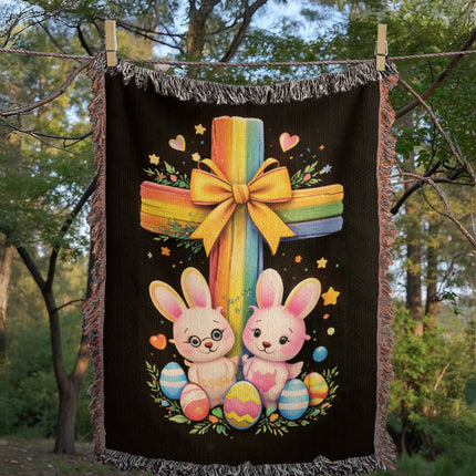 Easter Bunnies Woven Blanket – Christian Gift for Kids
