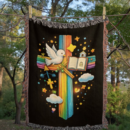 Dove & Holy Bible Woven Blanket – Christian Gift for Kids