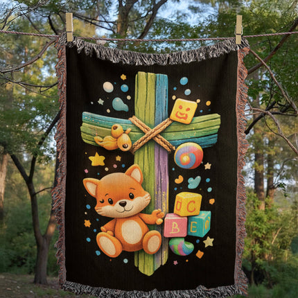 Kitten & ABC Blocks Woven Blanket – Christian Gift for Kids