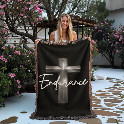Endurance Cross Woven Blanket – Christian Gift for Men