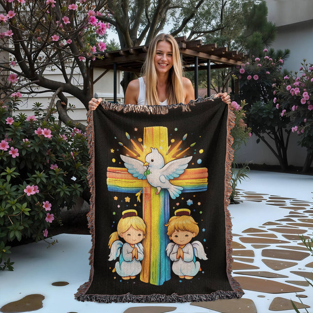Dove & Praying Angels Woven Blanket – Christian Gift for Kids