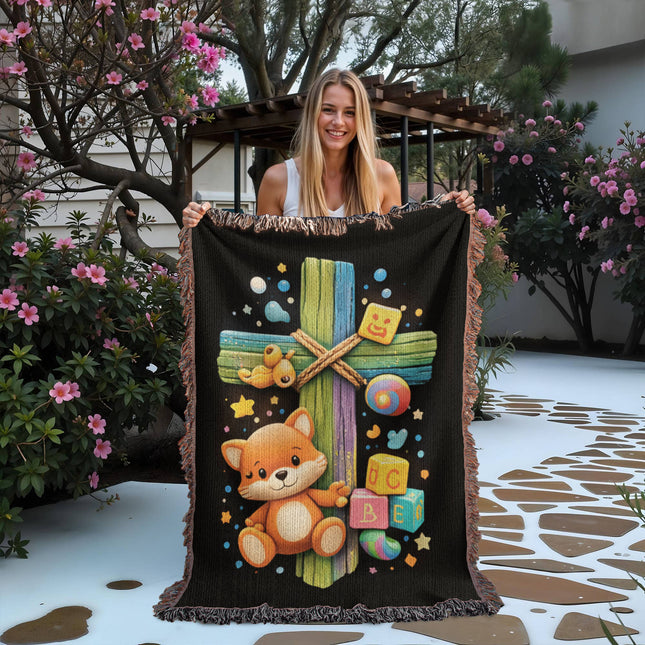 Kitten & ABC Blocks Woven Blanket – Christian Gift for Kids