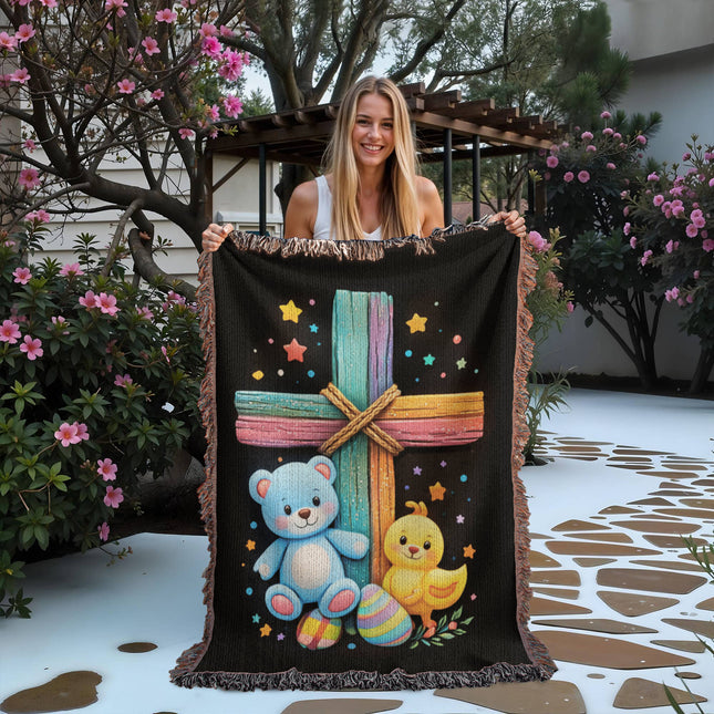 Teddy Bear & Duckling Woven Blanket – Christian Gift for Kids