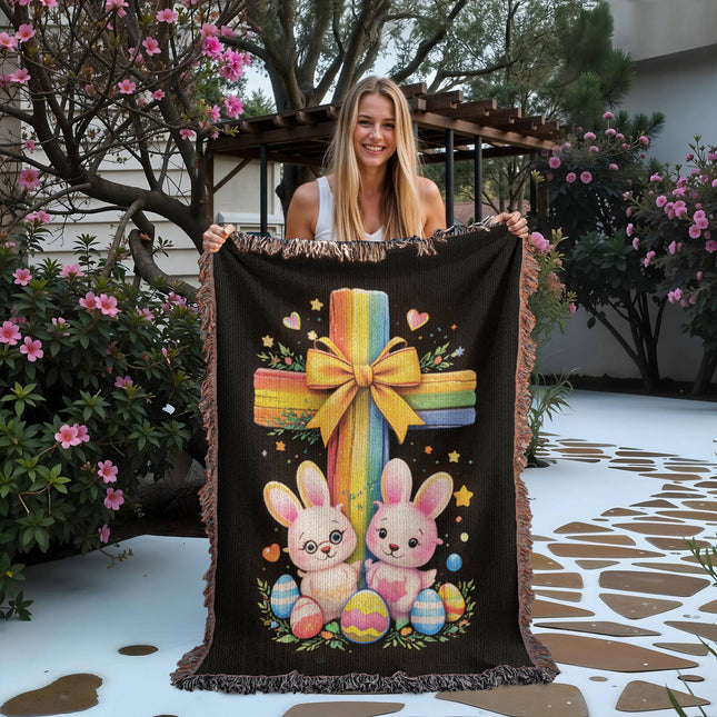 Easter Bunnies Woven Blanket – Christian Gift for Kids